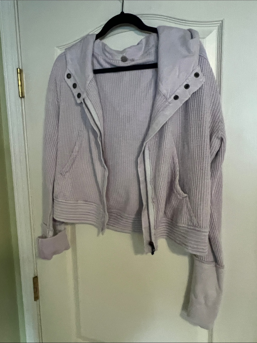 Free People Light Lavender Hooded Ribbed Jacket